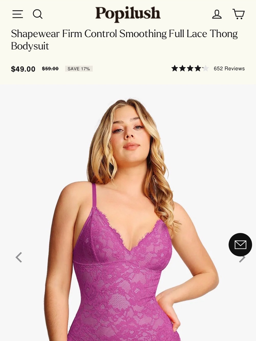 Popilush NWT Lace Shapewear Firm Control Thong Bodysuit - purple